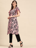 Sangria Floral Print Flutter Sleeves Kurta | Grocsy
