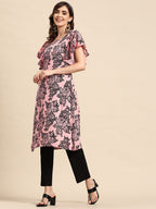 Sangria Floral Print Flutter Sleeves Kurta | Grocsy