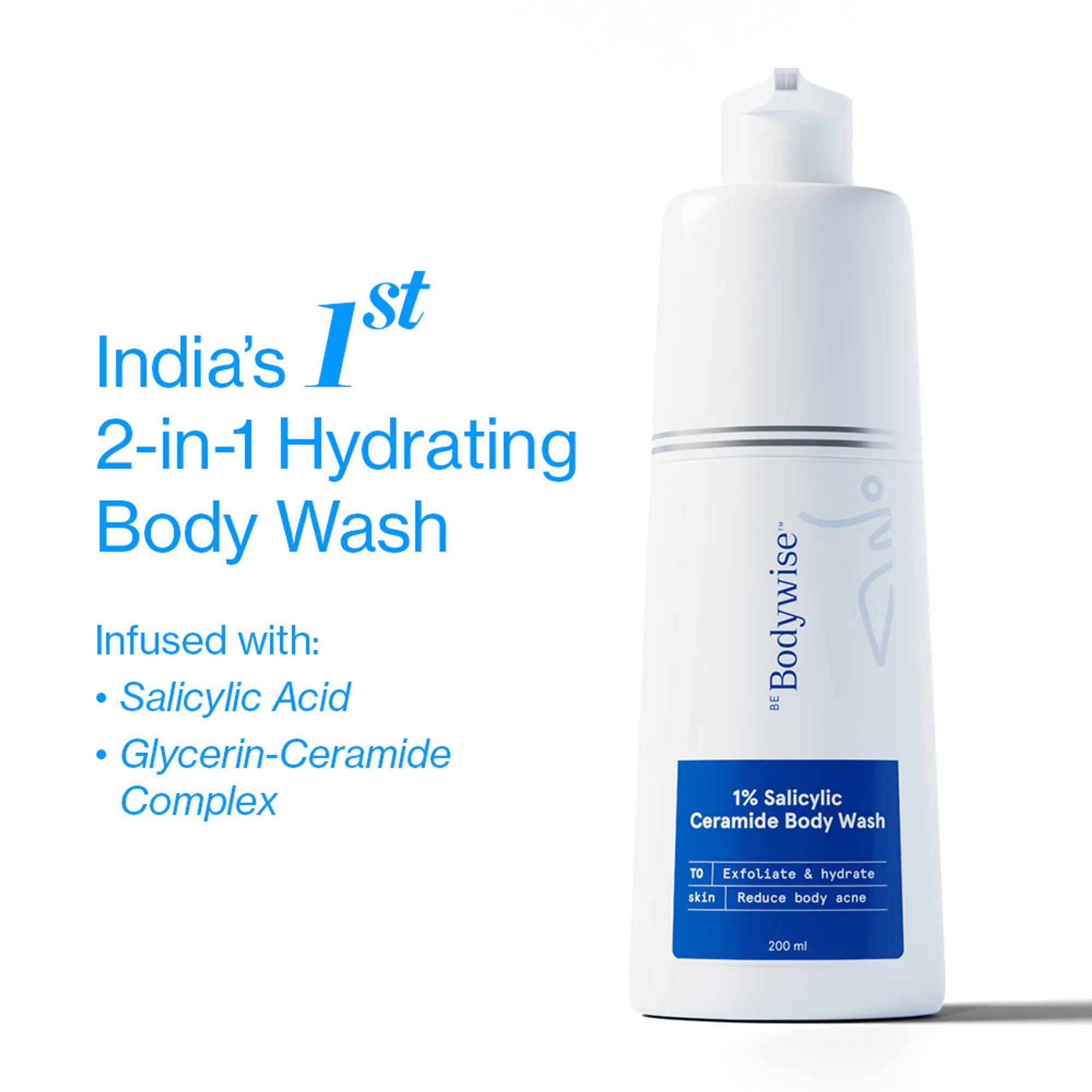 BeBodywise 1% Salicylic Ceramide Body Wash - Dual Pump 2in1 Body Wash - For Body Acne and Dry Skin | Grocsy