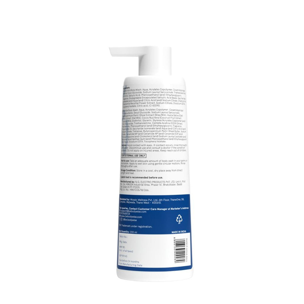 BeBodywise 1% Salicylic Ceramide Body Wash - Dual Pump 2in1 Body Wash - For Body Acne and Dry Skin | Grocsy