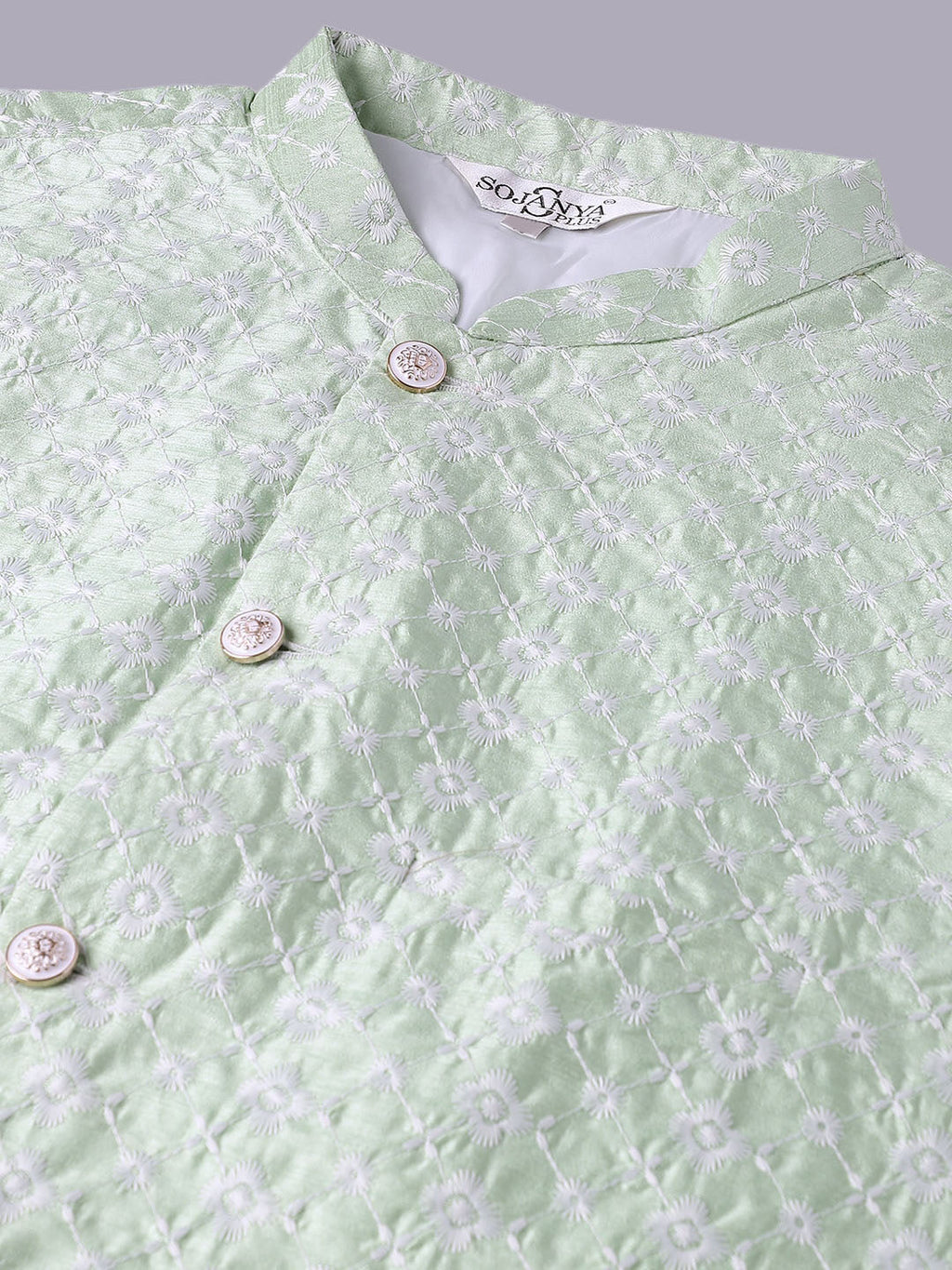 Sojanya Plus Plus Size Embroidered Pure Cotton Kurta With Pyjamas & Nehru Jacket | Grocsy