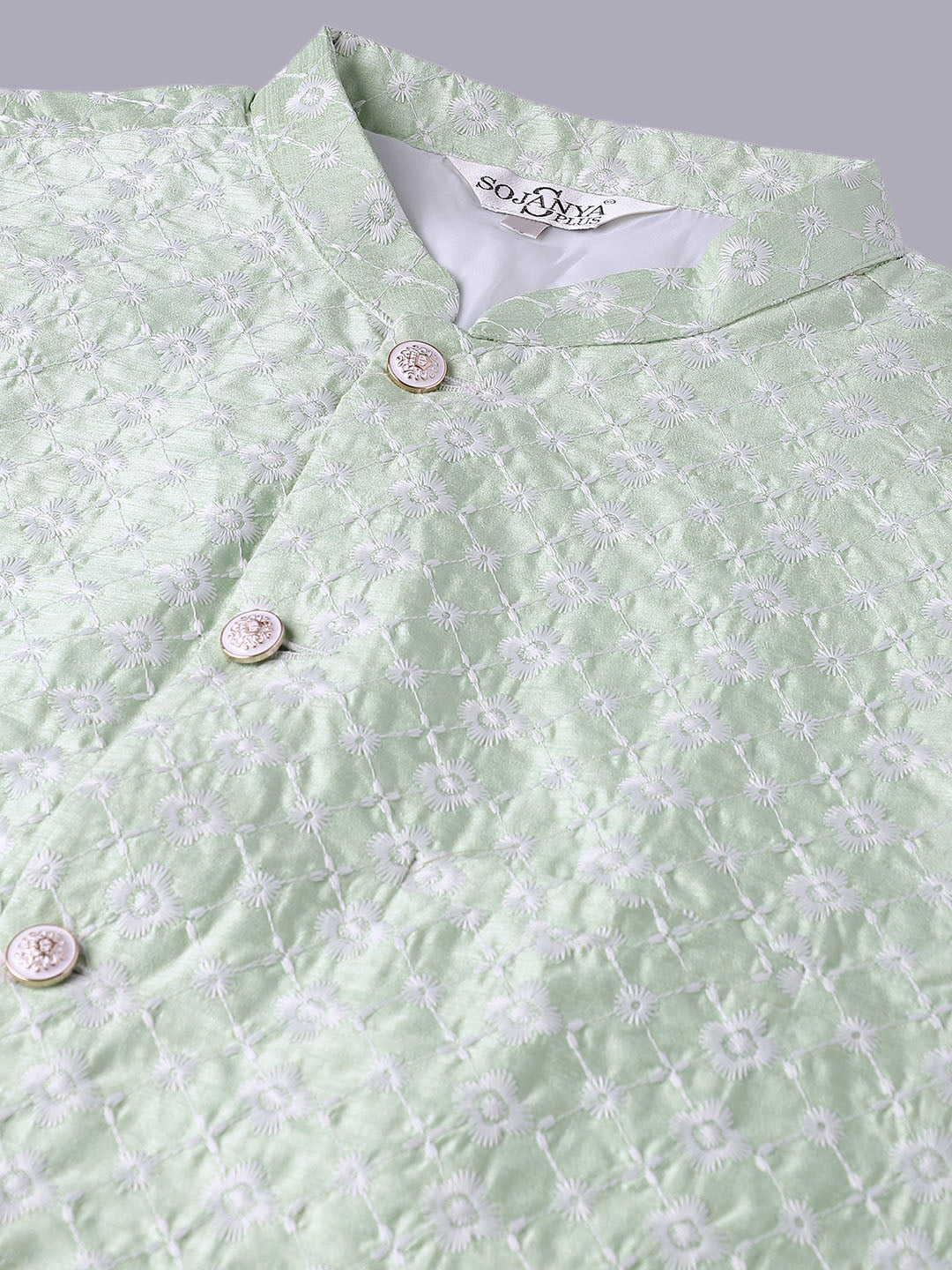 Sojanya Plus Plus Size Embroidered Pure Cotton Kurta With Pyjamas & Nehru Jacket | Grocsy