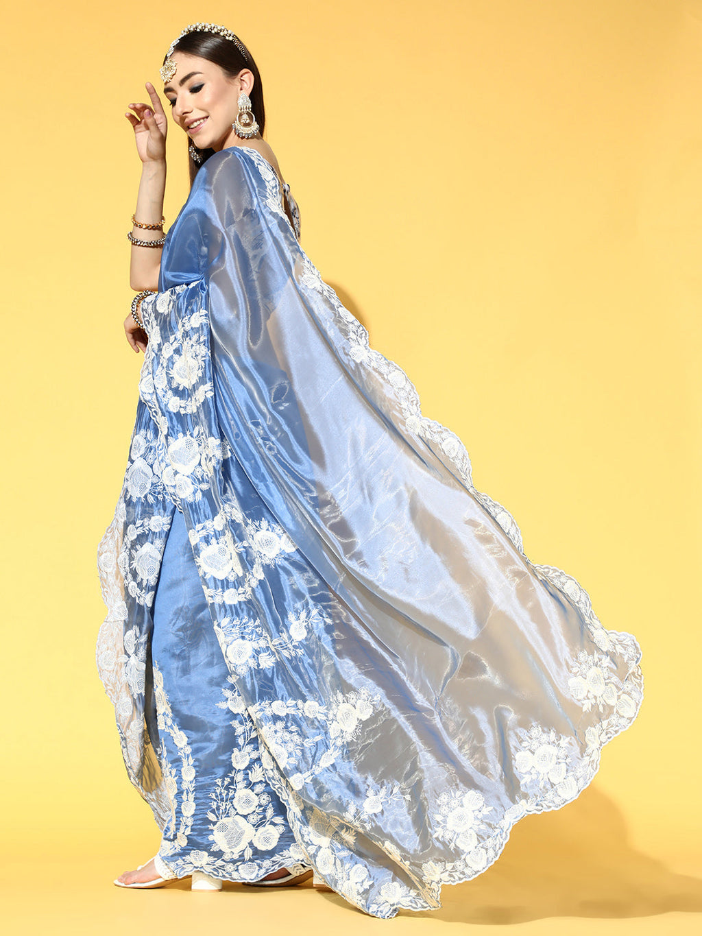 Saree Mall Floral Saree with Embroidered Border | Grocsy