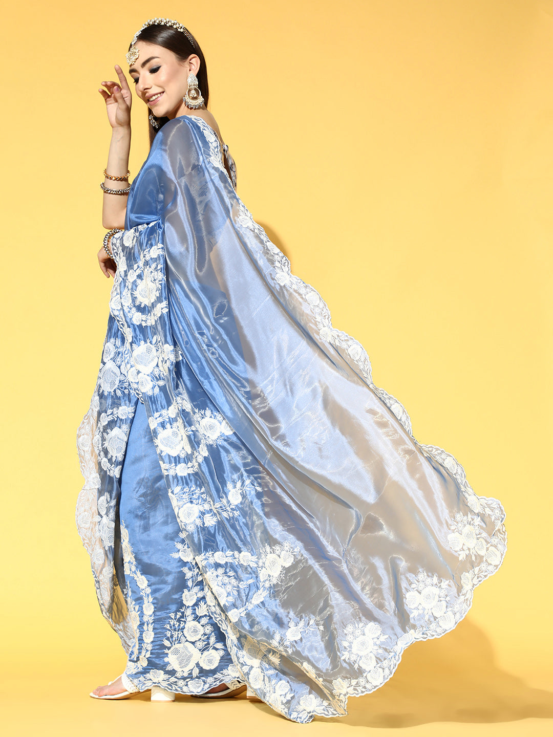 Saree Mall Floral Saree with Embroidered Border | Grocsy