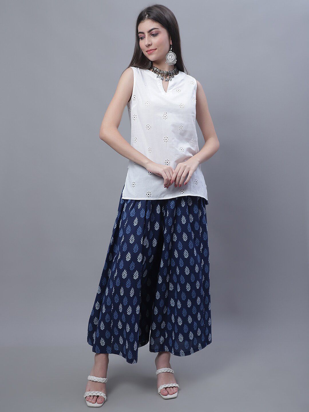 TAG 7 Women Mid-Rise Floral Printed Flared Ethnic Pure Cotton Palazzos | Grocsy