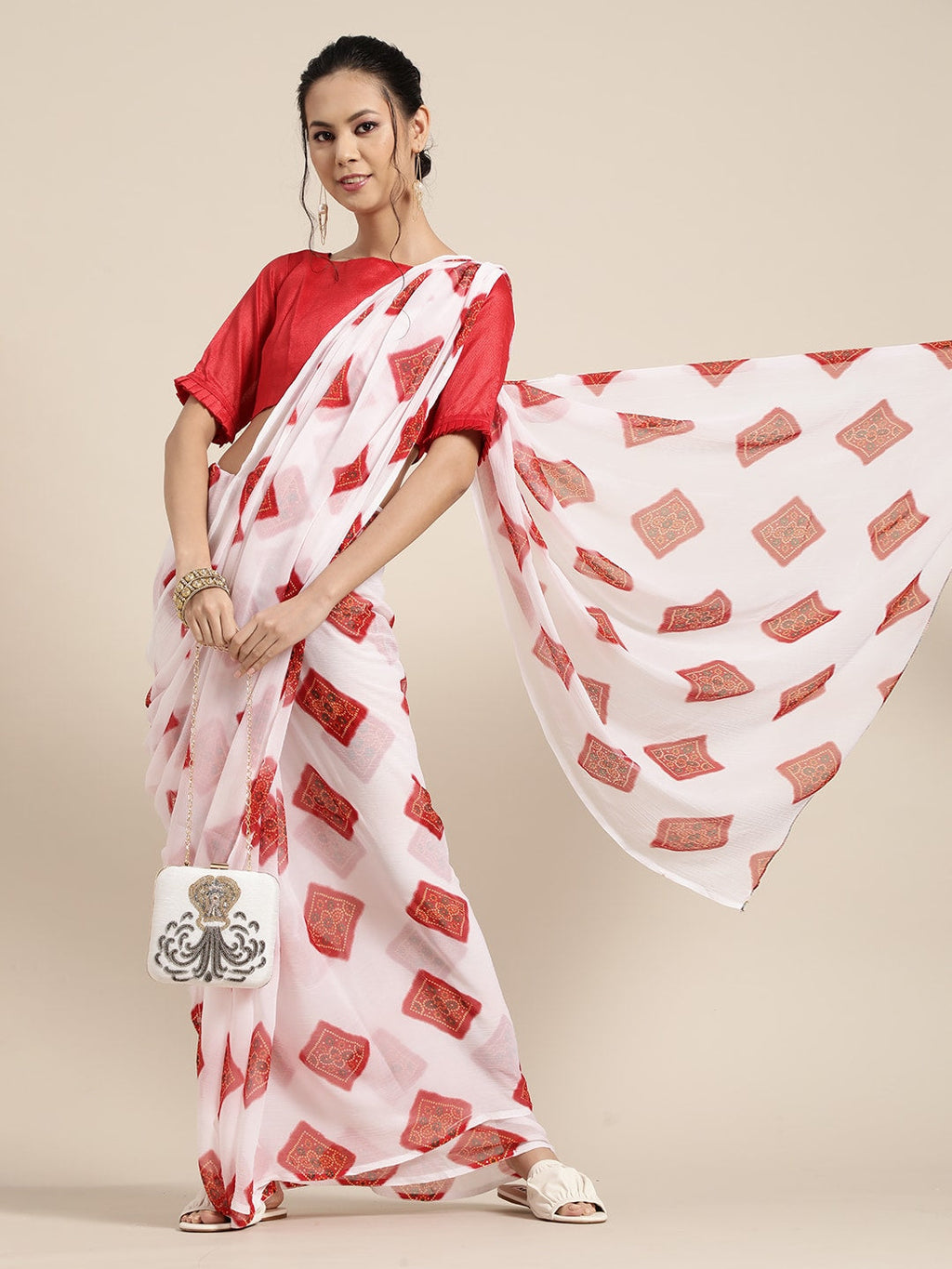 Saree Mall Bandhani Poly Chiffon Saree | Grocsy