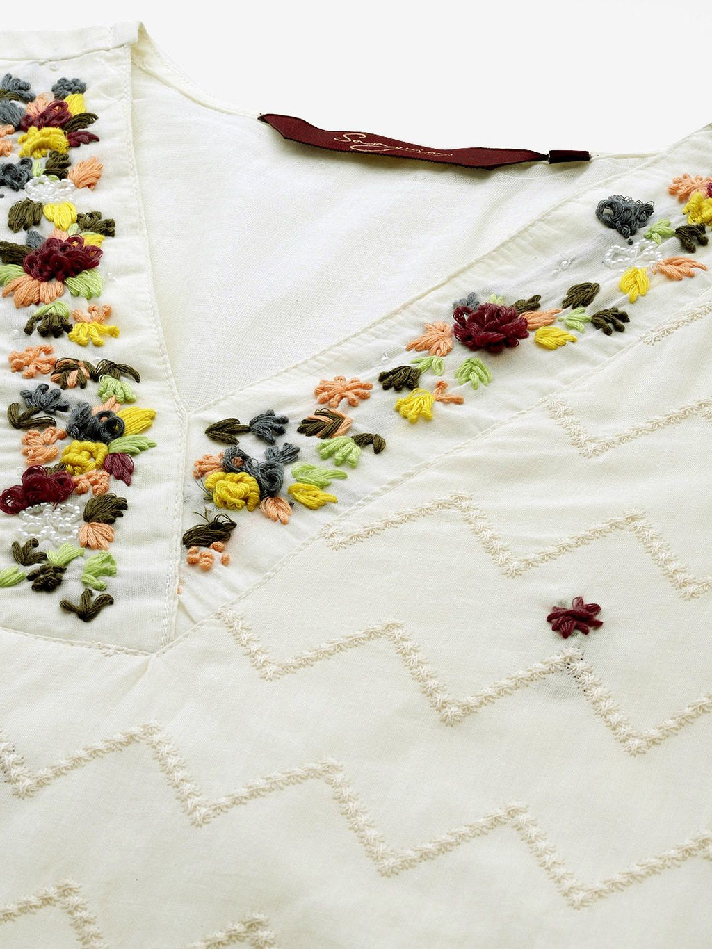 Sangria Women Embroidered Thread Work Pure Cotton Kurta with Trousers & With Dupatta | Grocsy