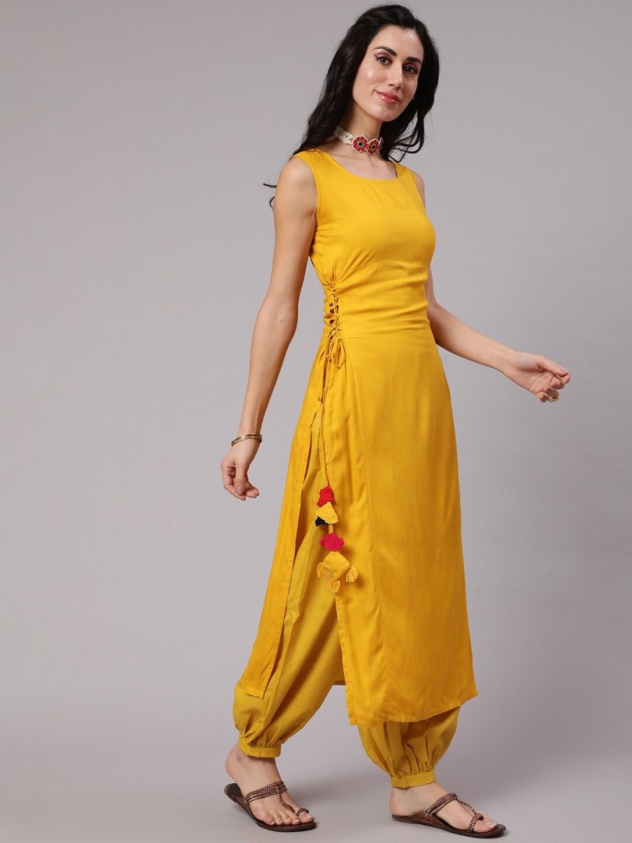 Aks Sleeveless High-Slit Kurta | Grocsy