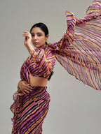 Tikhi Imli Brown Striped Ruffled Ready To Wear Saree | Grocsy