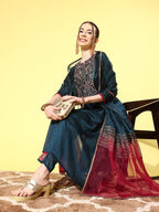 Sangria Women Floral Embroidered Regular Kurta with Trousers & With Dupatta | Grocsy