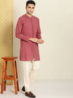 House of Pataudi Men Pure Cotton Solid Straight Mandarin Collar Rozana Kurta | Grocsy