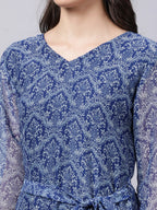 Souchii Blue Ethnic Motifs Printed Chiffon Maxi Tiered Dress | Grocsy