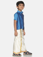 Sethukrishna Boys Blue & White Shirt with Veshti Set (GENIE-67846) | Grocsy