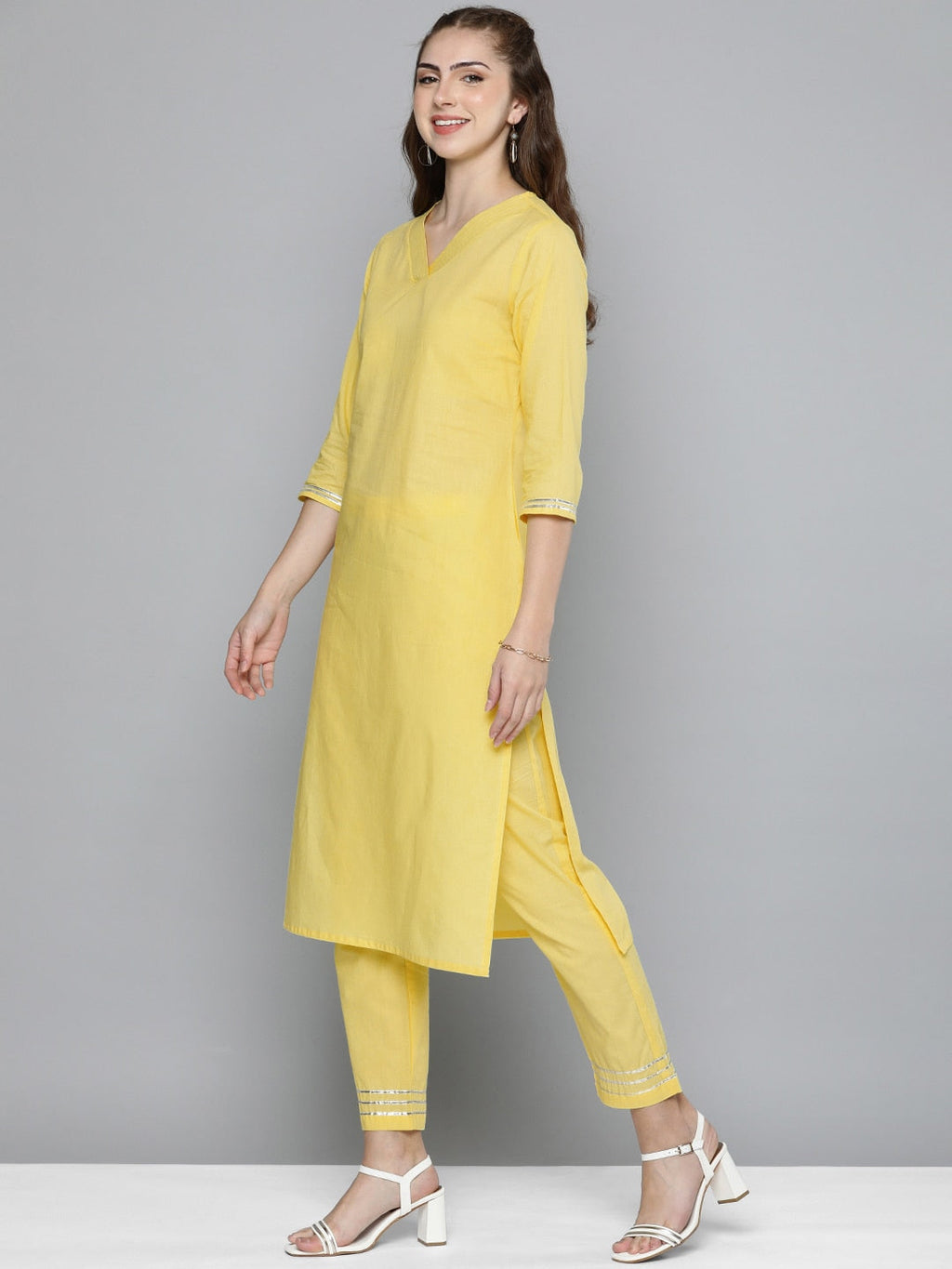 HERE&NOW Women Regular Gotta Patti Pure Cotton Kurta with Trousers | Grocsy