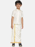 Sethukrishna Boys Cream-Coloured & Gold-Coloured Shirt with Dhoti | Grocsy