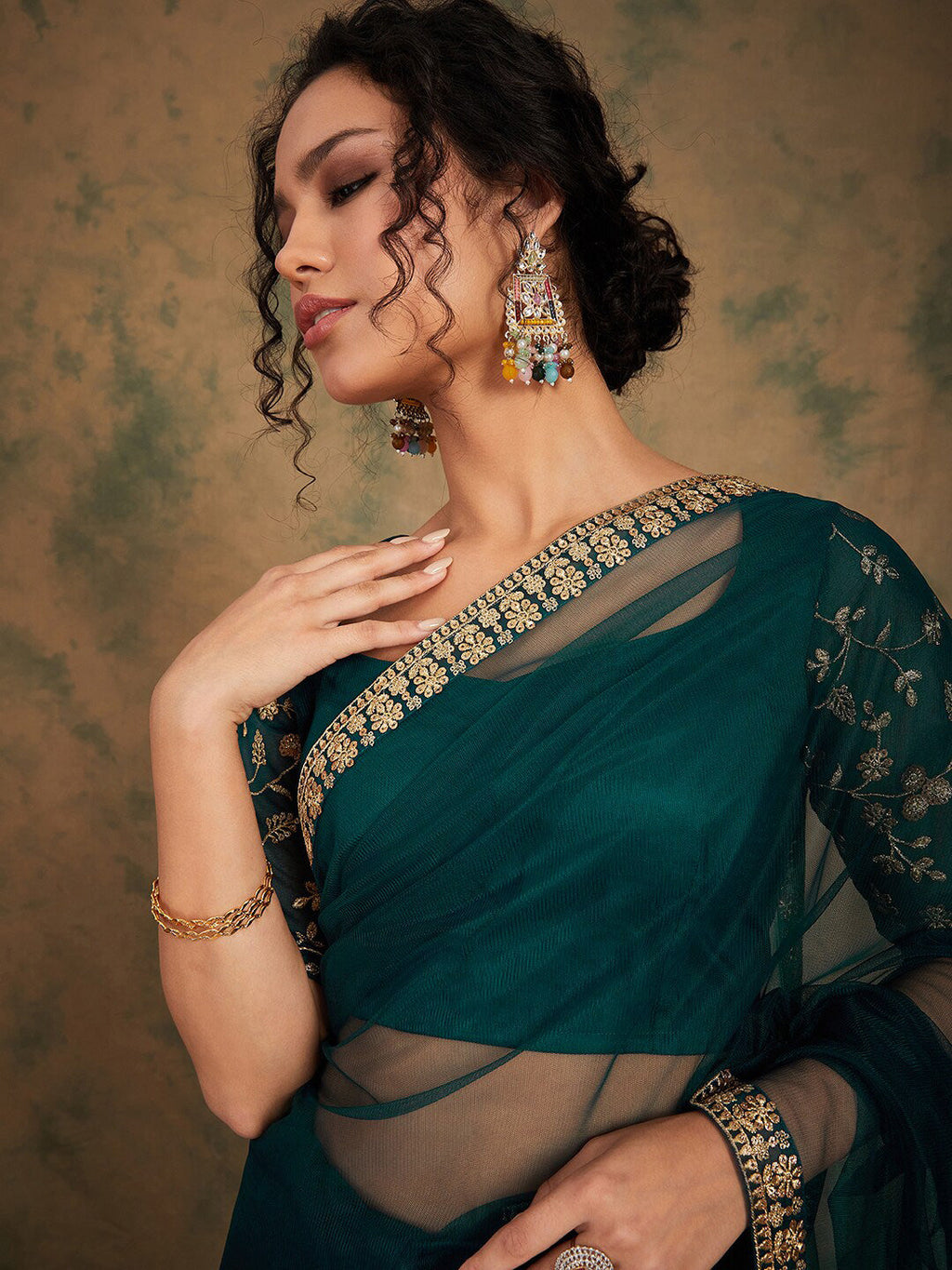 Sangria Embroidered Detailed Net Saree | Grocsy
