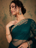 Sangria Embroidered Detailed Net Saree | Grocsy