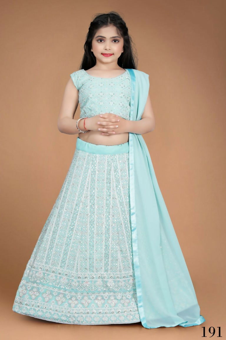 Wedding Designer Sky Heavy Fox Georgette Kidswear Lehenga - Aaradhna | Grocsy