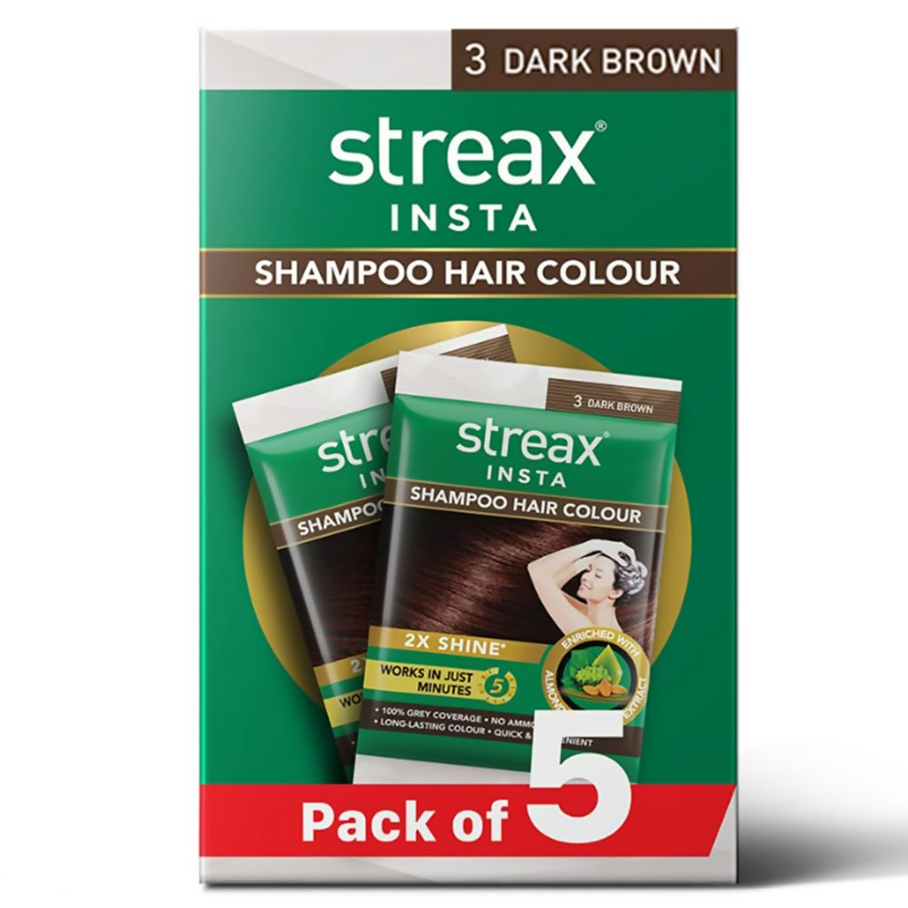 Streax Insta Shampoo Hair Colour for Women & Men, Dark Brown 3 | Grocsy