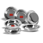 Sumeet Stainless Steel Heavy Gauge Multi Utility Serving Plates with Mirror Finish 19cm Dia | Grocsy