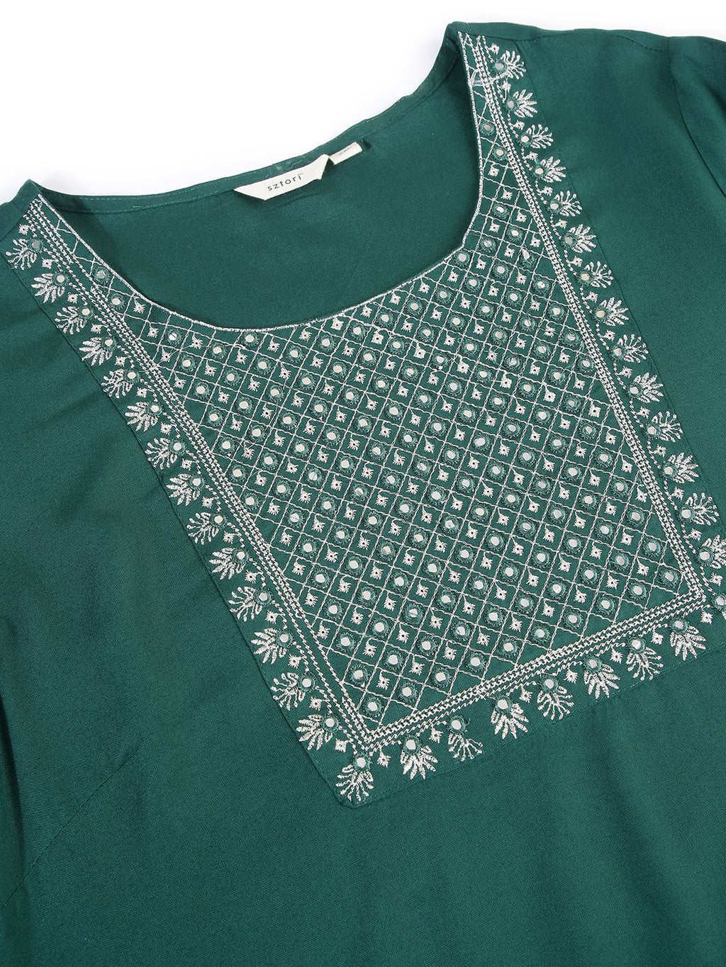 Sztori Plus Size Floral Yoke Design Thread Work Straight Kurta | Grocsy