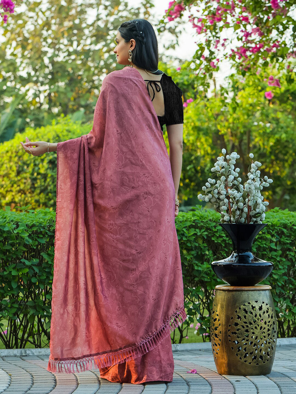 Tikhi Imli Floral Printed Embossed Ready to Wear Saree | Grocsy