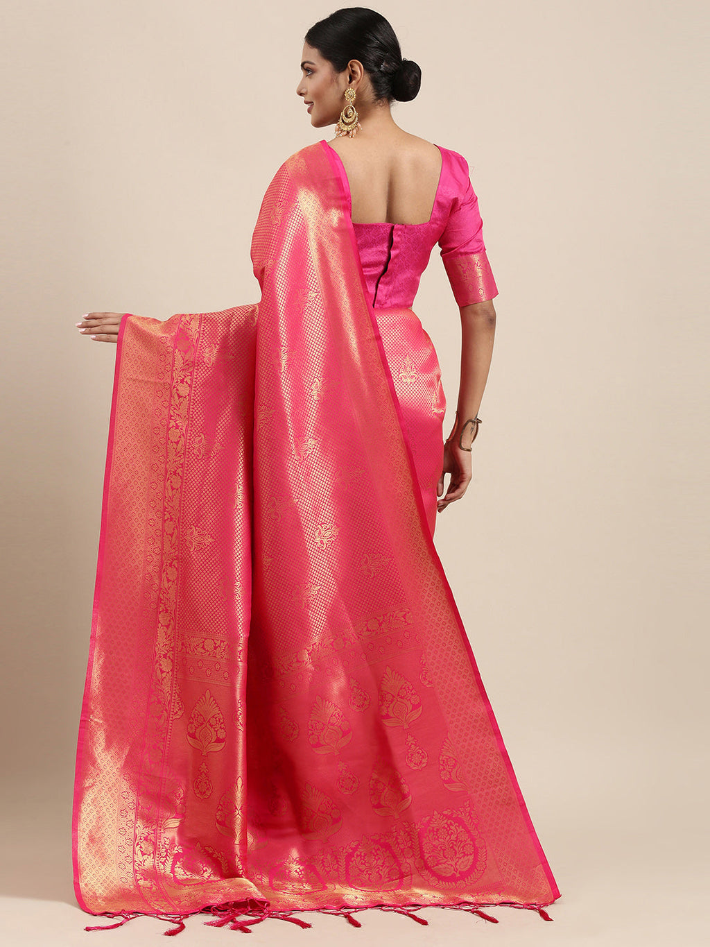 Saree Mall Pink Ethnic Motifs Zari Silk Blend Banarasi Saree | Grocsy