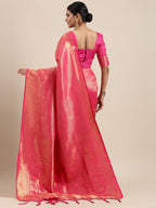 Saree Mall Pink Ethnic Motifs Zari Silk Blend Banarasi Saree | Grocsy