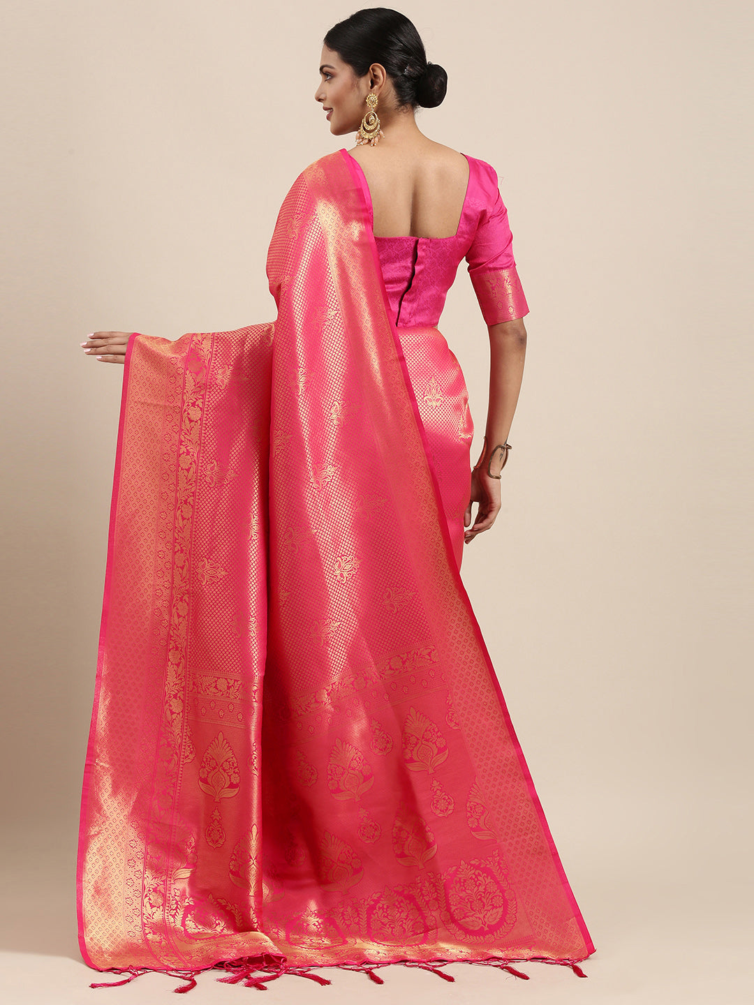 Saree Mall Pink Ethnic Motifs Zari Silk Blend Banarasi Saree | Grocsy