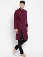 Even Apparels Maroon Pure Cotton Men's Sherwani Kurta With Asymetrical Cut | Grocsy