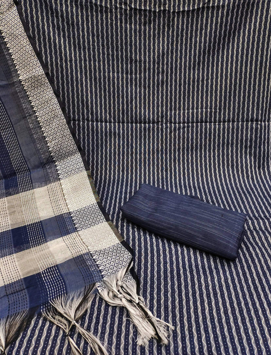 Blue Cotton Jacquard Woven Unstitched Dress Material - Amara | Grocsy