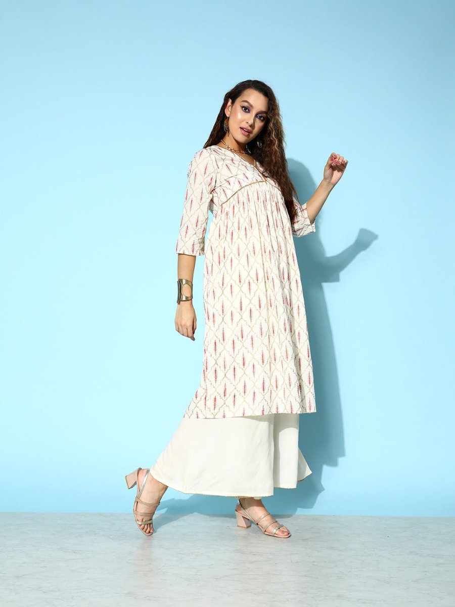 All About You Onyx White & Red Ethnic Motifs Printed Veere Di Wedding Kurta with Palazzos | Grocsy