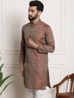 Sojanya Woven Design Mandarin Collar Silk Cotton Kurta | Grocsy