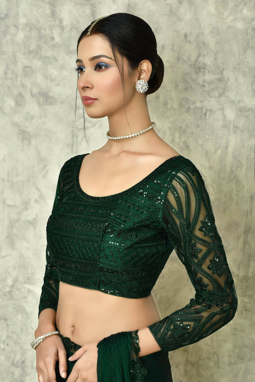 Dark Green Silk Solid Saree With Blouse Piece - Purvi | Grocsy
