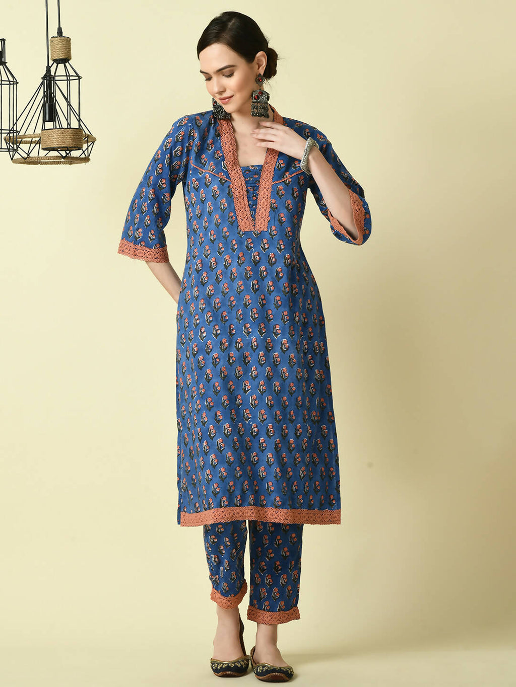 Myshka Women's Blue Straight Kurta & Trousers | Grocsy