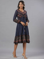 Juniper Women Navy Blue Georgette Printed Midi Dress | Grocsy