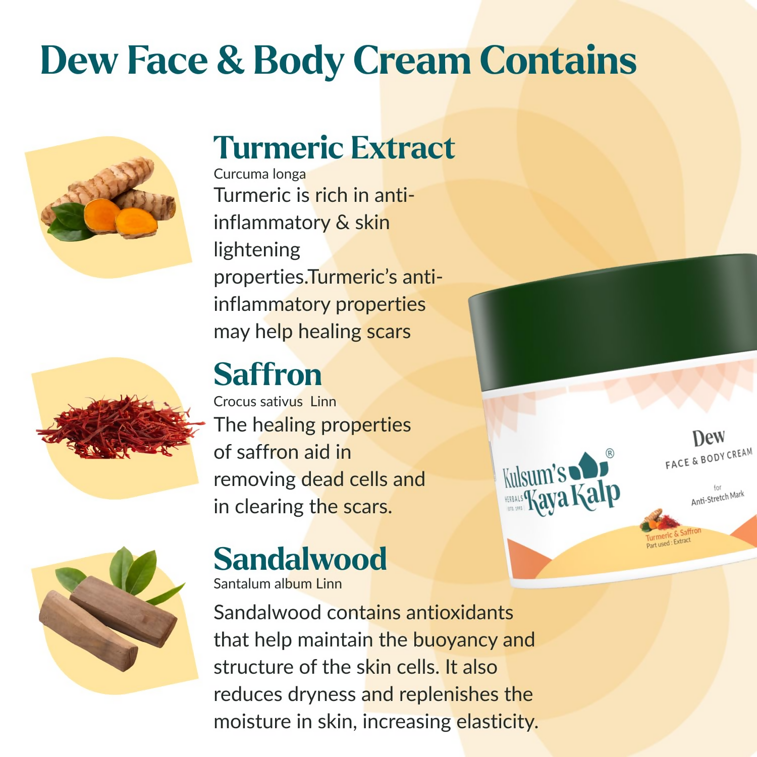 Kulsum's Kaya Kalp Dew Face & Body Cream With Turmeric & Saffron For All Skin Types | Grocsy