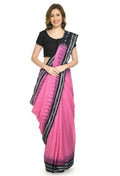 Vamika Sambalpuri Ikat Cotton Jharana Pink & Black Saree | Grocsy
