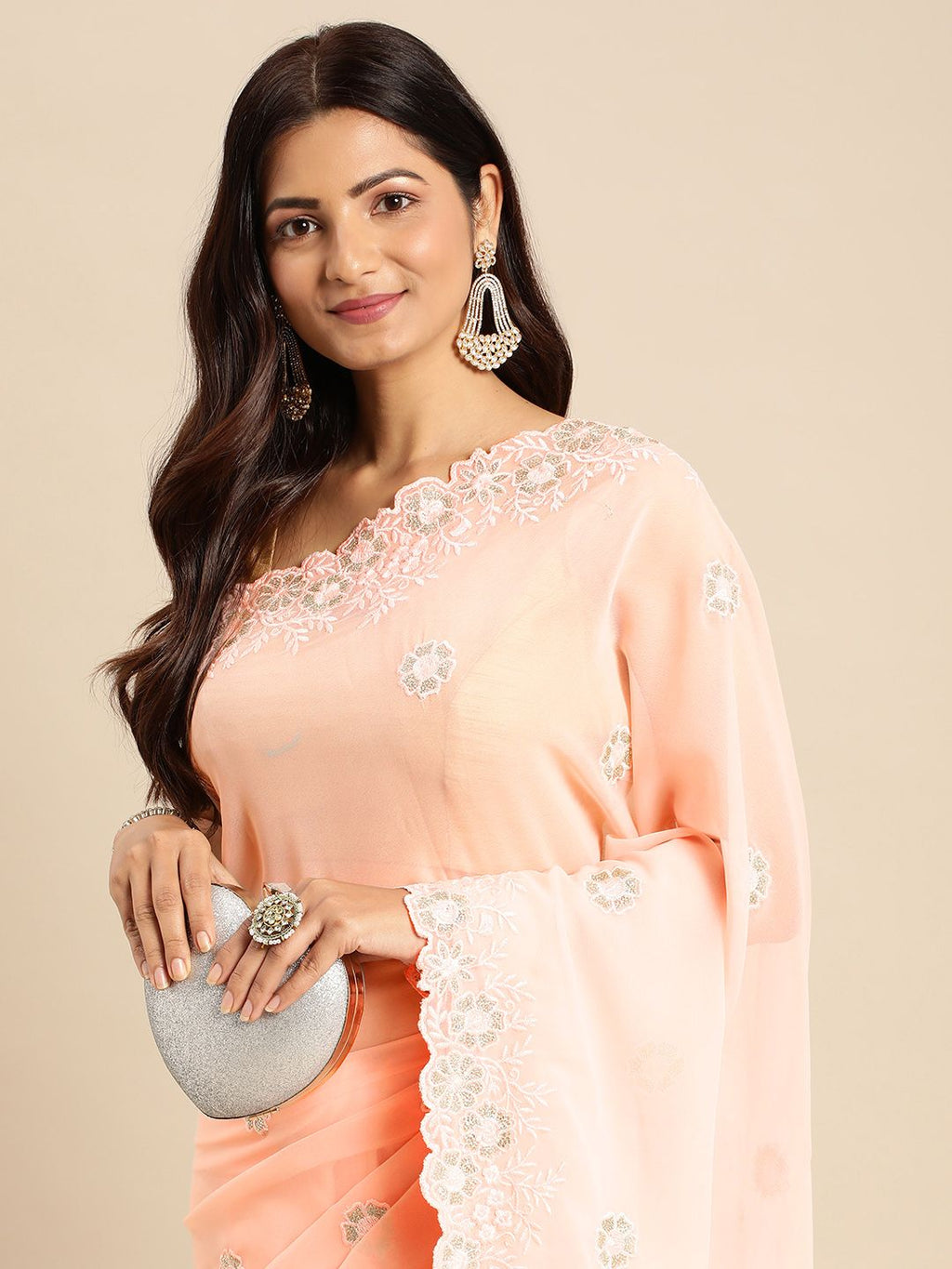 kasee Floral Zari Pure Georgette Saree | Grocsy