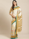 Saree Mall Off-White & Beige Printed Saree | Grocsy