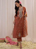 Indo Era Ethnic Motifs Embroidered Regular Gotta Patti Kurta with Trouser & Dupatta | Grocsy