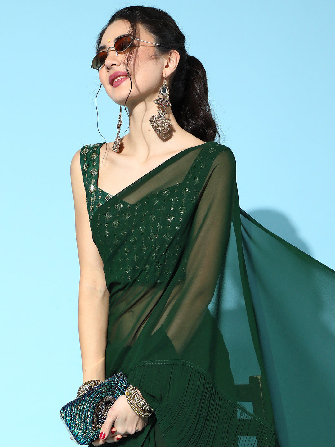 Saree Mall Green Saree | Grocsy