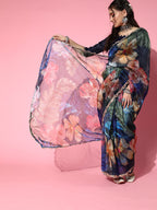 Tikhi Imli Navy Blue Saree with Zari border | Grocsy