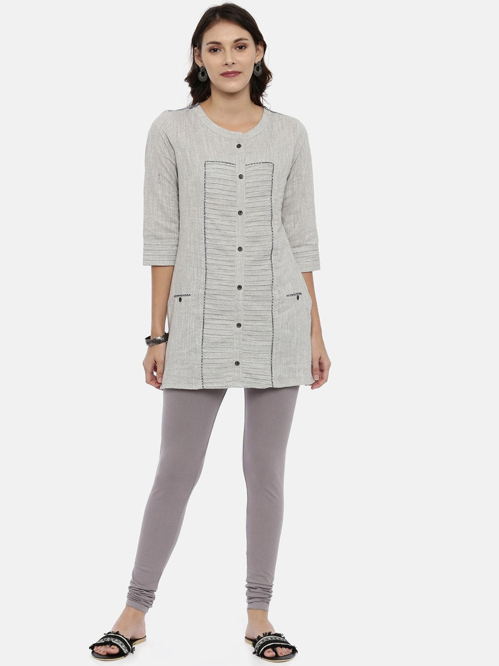 Souchii Grey Solid Slim-Fit Churidar-Length Leggings | Grocsy