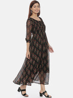Souchii Women Black Printed Fit and Flare Dress | Grocsy