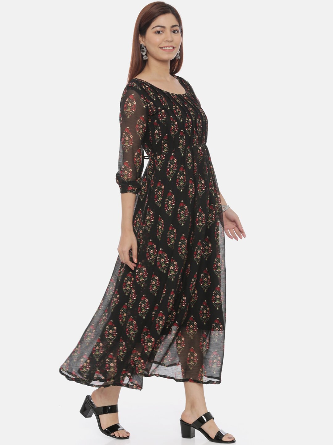 Souchii Women Black Printed Fit and Flare Dress | Grocsy