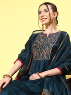 Sangria Women Floral Embroidered Regular Kurta with Trousers & With Dupatta | Grocsy