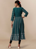 HERE&NOW Paneled Floral Embroidered Georgette Anarkali Kurta | Grocsy