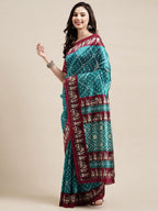 Saree Mall Blue & Maroon Bandhani Silk Blend Bandhani Sarees | Grocsy