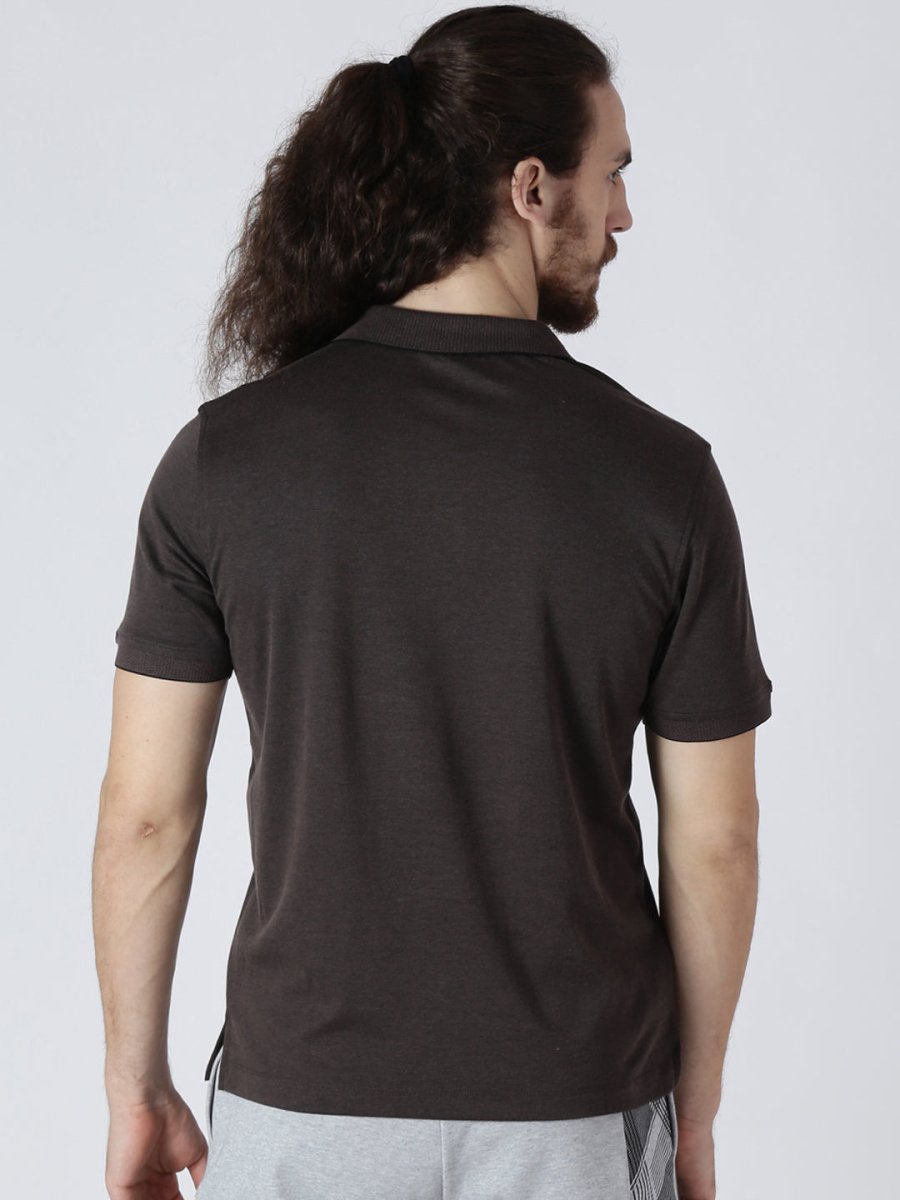 Alcis Men Brown Solid Polo Collar T-shirt | Grocsy